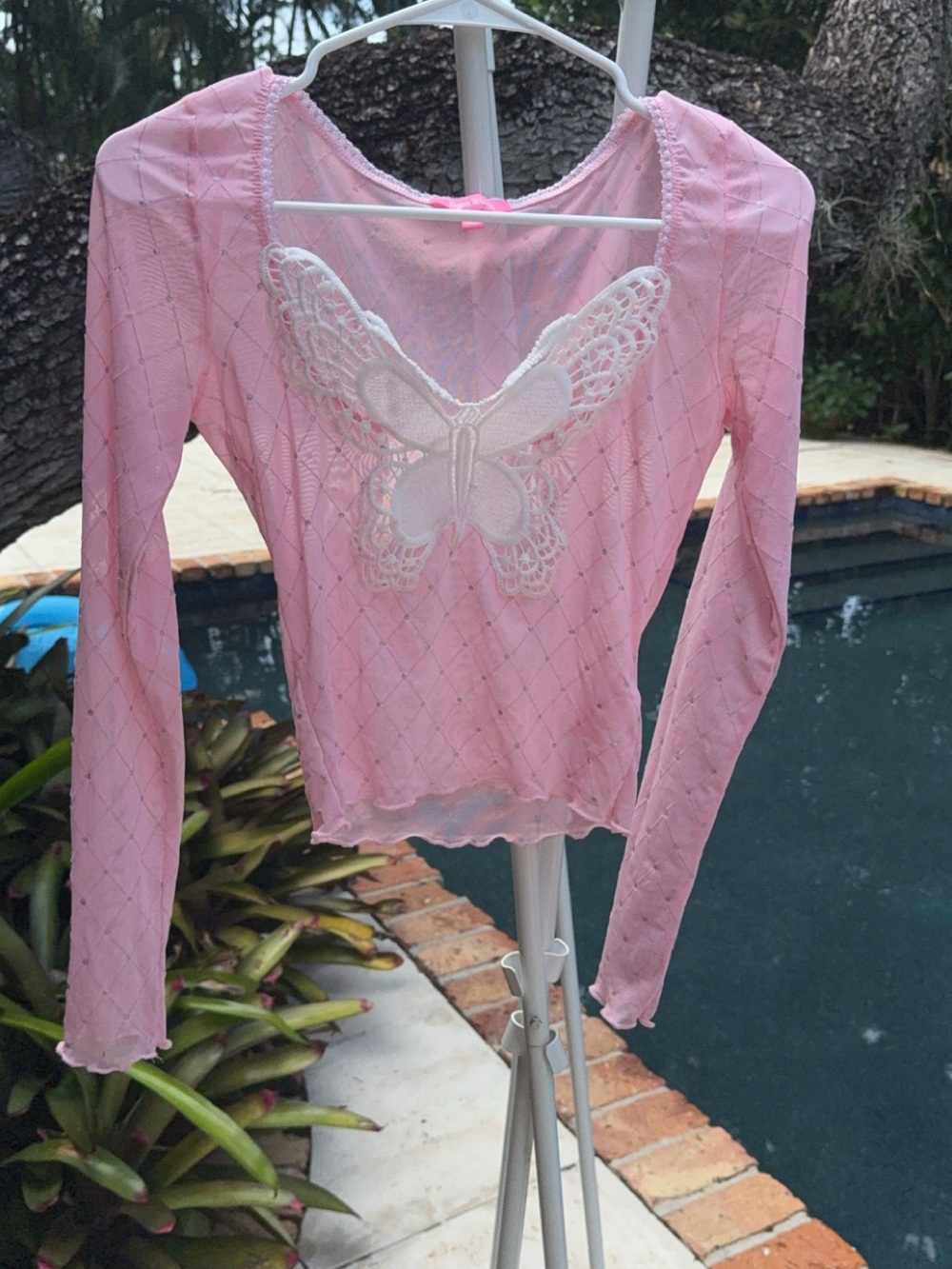 Sugar Thrillz Light Pink Long Sleeve Top with White Lace Butterfly